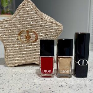 Christian Dior Star-Shaped Cosmetic Case with Full Size Lipstick & Nail Lacquers